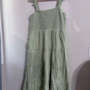 J. Crew Green Tiered Sundress with Square Neck